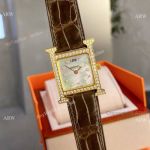 Super AAA Quality Copy Hermes Heure h Quartz watches Gold Diamond Case